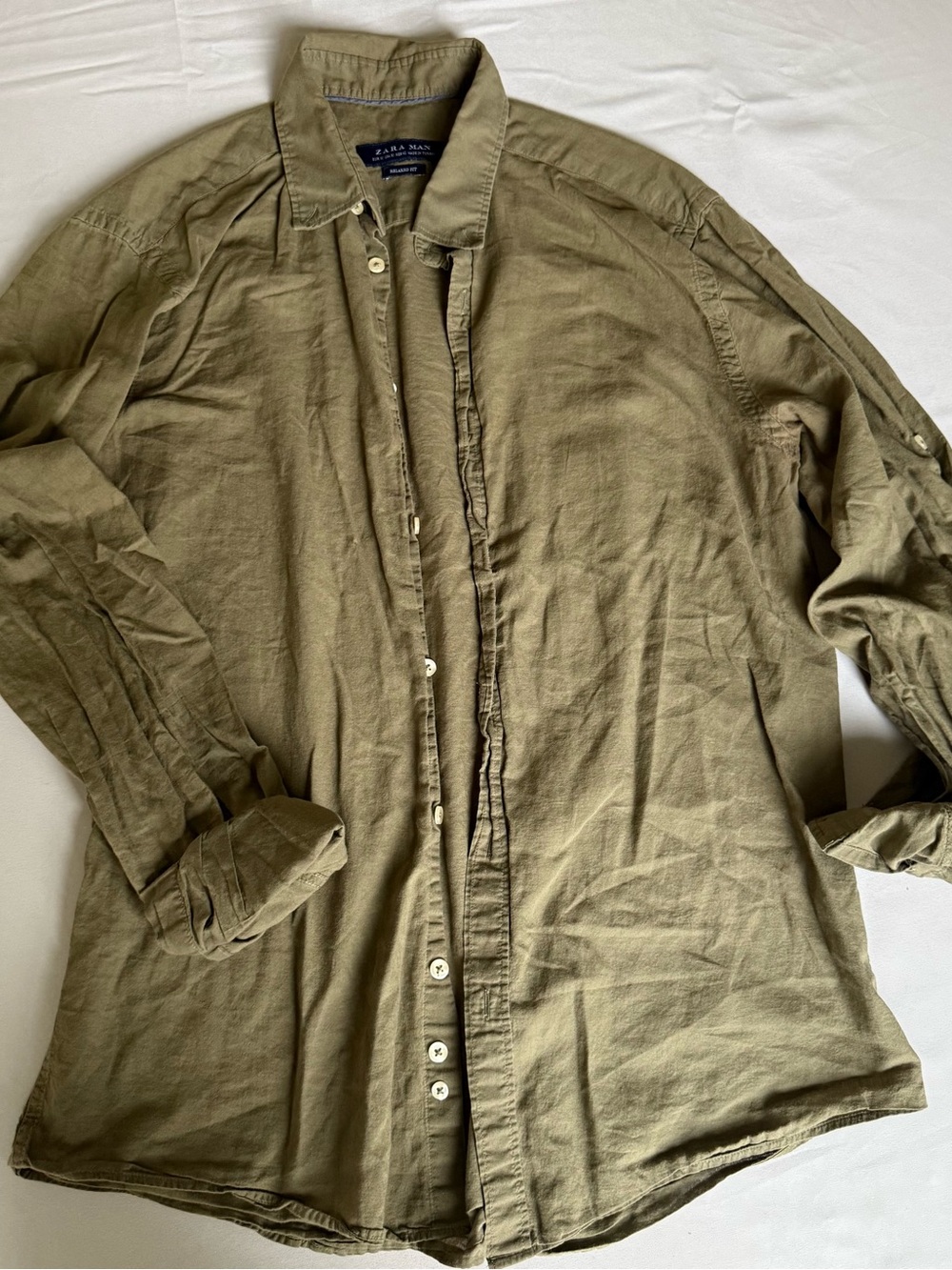 ZARA MAN M Green Solid Relaxed Fit Long Sleeve